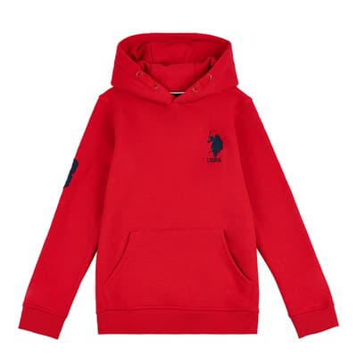 Teen Boy's Red Embroidered Logo Cotton Blend Hoodie
