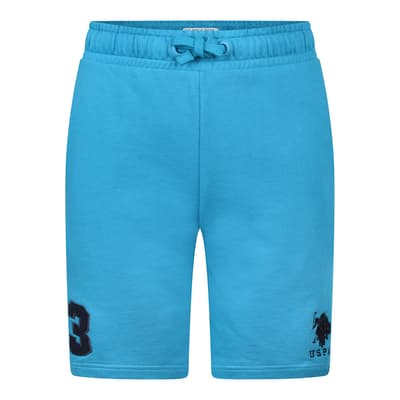 Younger Boy's Blue Embroidered Logo Cotton Blend Shorts