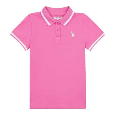 Teen Girl's Pink Contrast Trim Cotton Polo Shirt