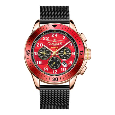 Mens Gamages Of London Limited Edition Hand Assembled Pilot Automatic Rose Red