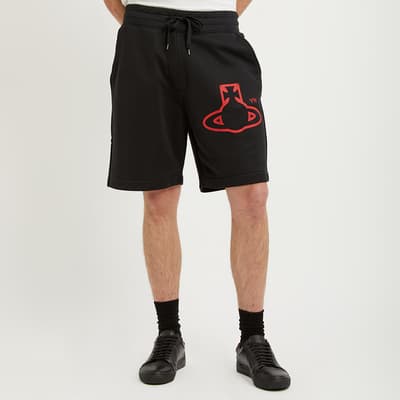 Black Printed Logo Cotton Blend Shorts
