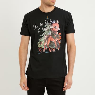 Black Bambi Graphic Print Cotton T-Shirt