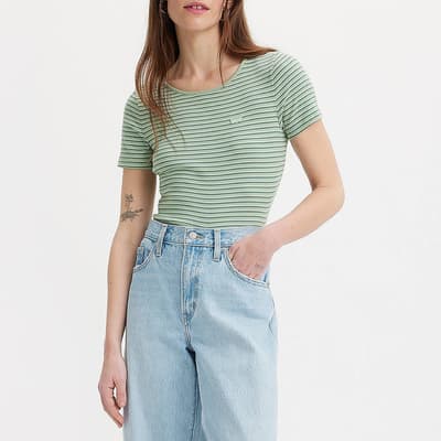 Green Stripe Cotton Blend T-Shirt