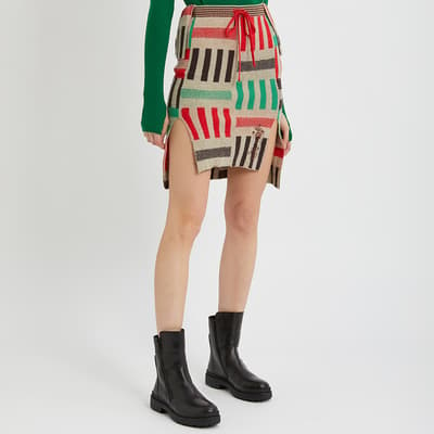 Red/Green Rug Cotton Blend Skirt