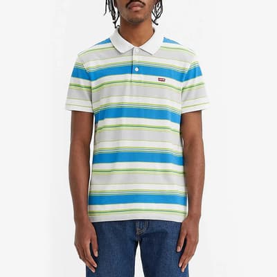 Blue Striped Short Sleeve Cotton Polo Shirt