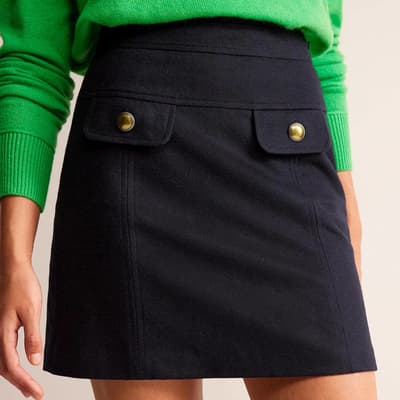 Navy Estella Wool Blend Mini Skirt