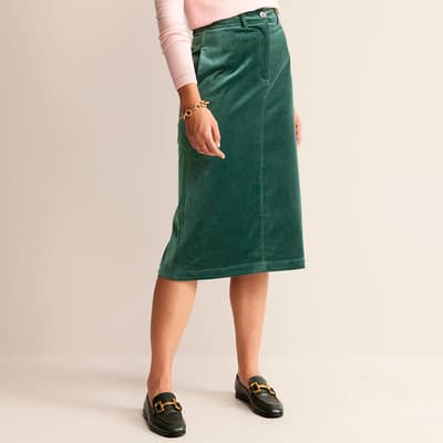 Green Margot Velvet Midi Skirt