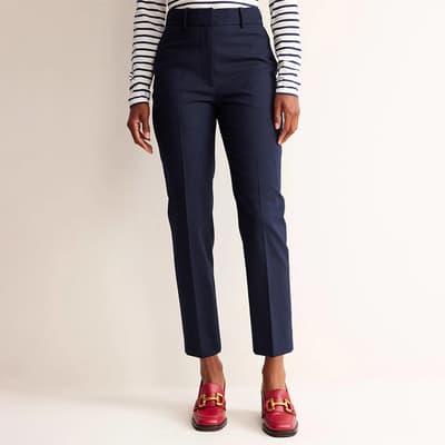 Navy Wool Blend Twill Trousers