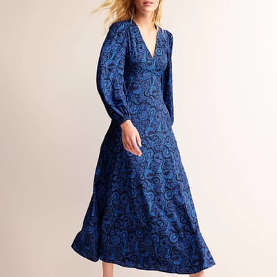 Blue Maxi Silk Blend Tea Dress