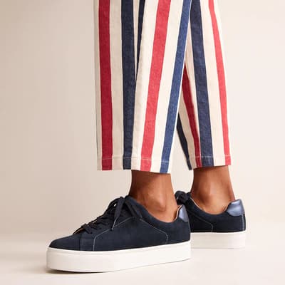 Navy Flatform Leather Trainers