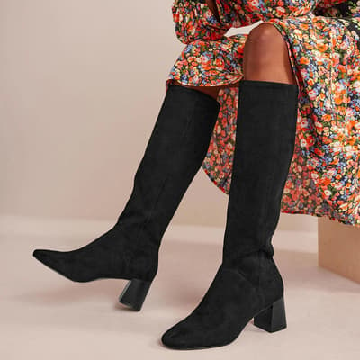 Black Cara Leather Knee Boots