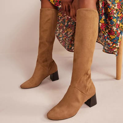 Beige Cara Leather Knee Boots