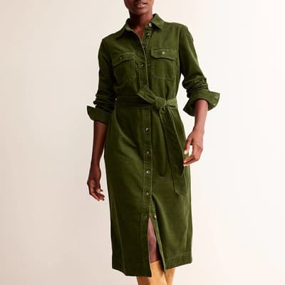 Green Eloise Cord Midi Shirt Dress