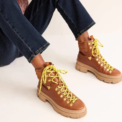 Brown Leather Lace Up Hiker Boots