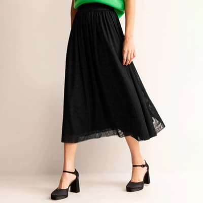 Black Tulle Full Midi Skirt