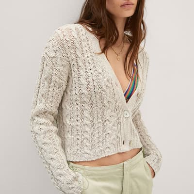 Natural Buttoned Knit Braided Cardigan