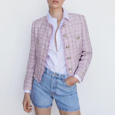 Light/Pastel Purple Pocket Tweed Blazer