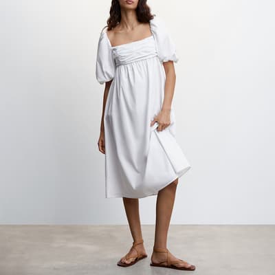 White Puffed Sleeves Cotton Dress