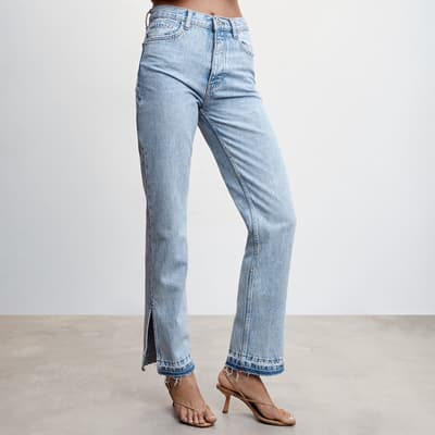 Light Blue High-Rise Straight Jeans With Slits