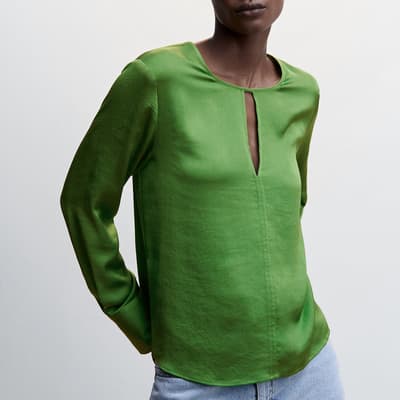 Green Satin Blouse With Slit