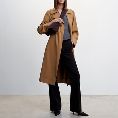 Brown Flowy Lapel Trench Coat