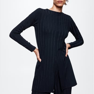 Dark Navy Long-Sleeved T-Shirt With Cut-Out