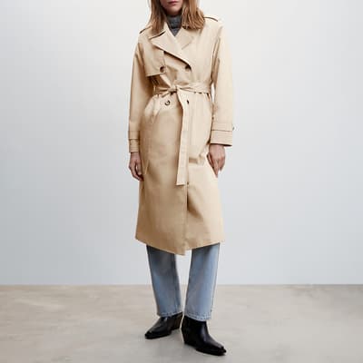 Beige Double-Button Trench Coat