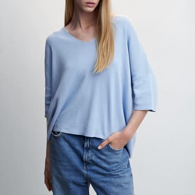 Sky Blue Oversized Jumper With Three-Quarter Sleeves