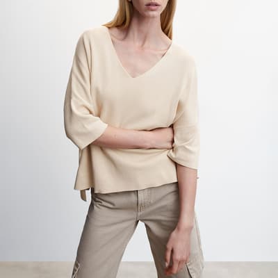 Natural Oversized Jumper With Three-Quarter Sleeves