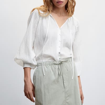 Off White Buttoned Textured Blouse