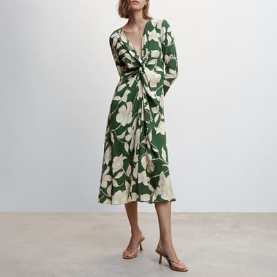 Green Satin Floral Dress