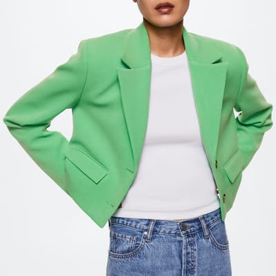 Pastel Green Cropped Blazer With Buttons