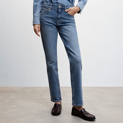 Medium Blue Medium-Comfort Straight Jeans