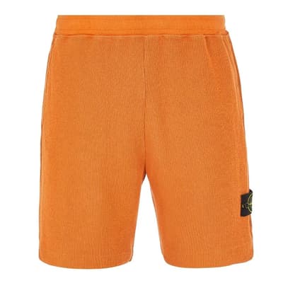 Orange Ribbed Cotton Blend Shorts