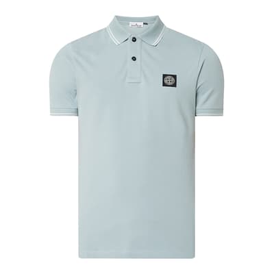 Sky Blue Contrast Trims Cotton Blend Polo Shirt