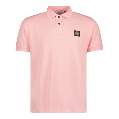 Pink Contrast Trims Cotton Blend Polo Shirt