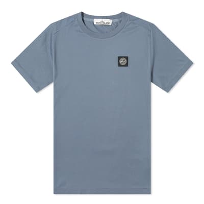 Mid Blue Square Logo Cotton T-Shirt
