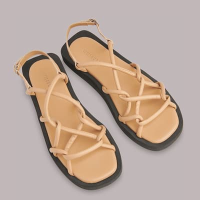 Beige Aniya Tubular Woven Leather Sandals