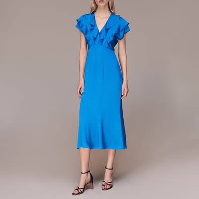Blue Adeline Frill Midi Dress