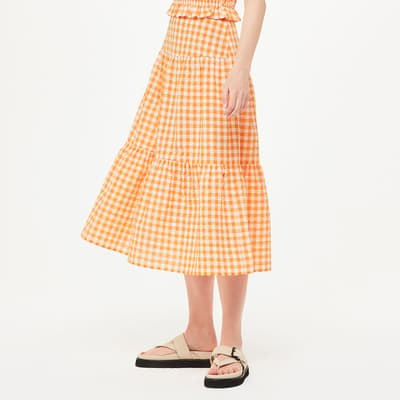 Orange Lilly Tiered Gingham Cotton Blend Skirt