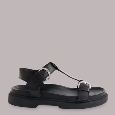 Black Porto Double Buckle Leather Sandals