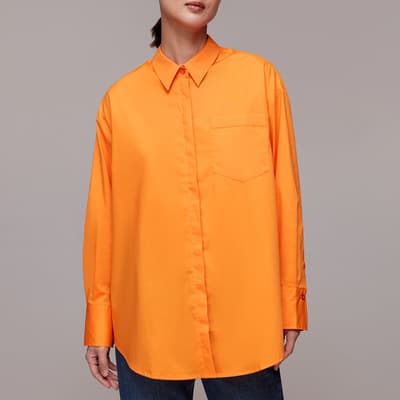 Orange Oversized Button Up Cotton Blend Shirt
