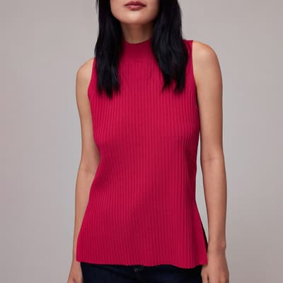 Red High Neck Ribbed Tunic
