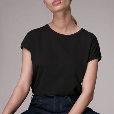 Black Minimal Cap Sleeve Cotton T-Shirt