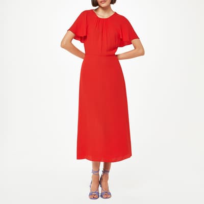 Red Petite Annabelle Cape Sleeve Dress
