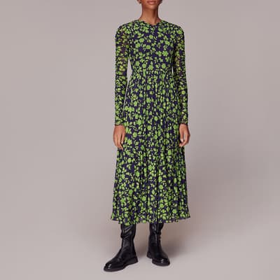 Green/Navy Linear Floral Mesh Dress