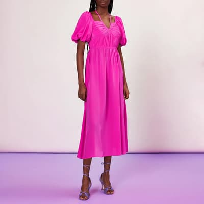 Pink Cecille Silk Midi Dress
