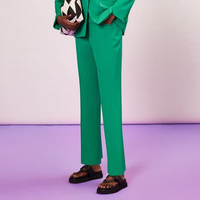 Green Flora Slim Tailored Wool Blend Trousers