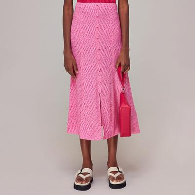 Pink Diagonal Fleck Button Skirt