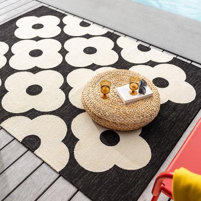 Spot Flower Black Outdoor Runner Rug, 60x200cm